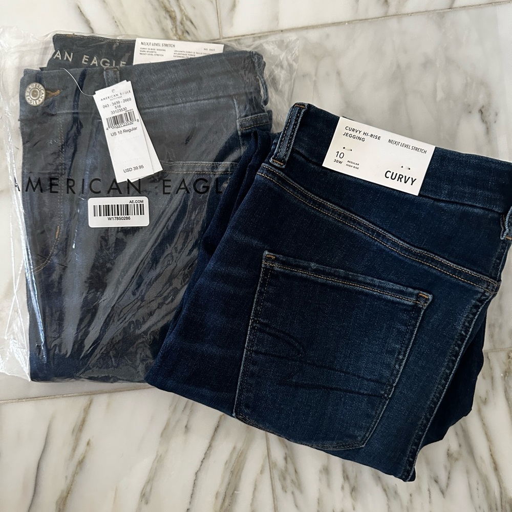 2 Pairs NWT American Eagle Dark Wash Curvy Size 10 High Waisted Jeggings
